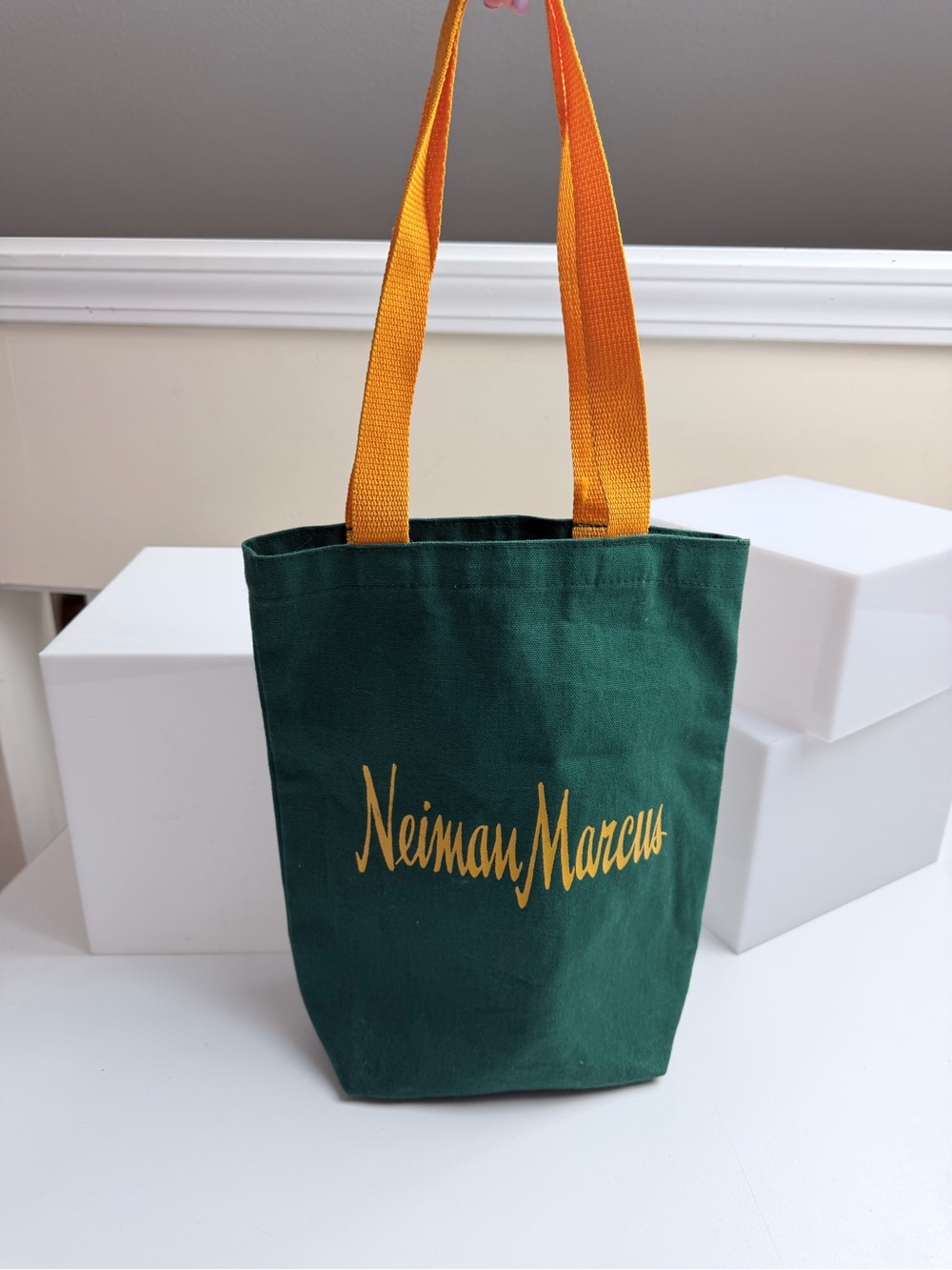 Neiman Marcus Department Store Branded Logo Small Tote Bag Green and Yellow - Picture 2 of 13